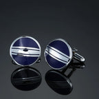 Abotoaduras de camisa francesa masculina, Abotoaduras de esmalte redondo azul e preto, estilo clássico, acessórios de moda, atacado