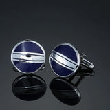 Abotoaduras de camisa francesa masculina, Abotoaduras de esmalte redondo azul e preto, estilo clássico, acessórios de moda, atacado