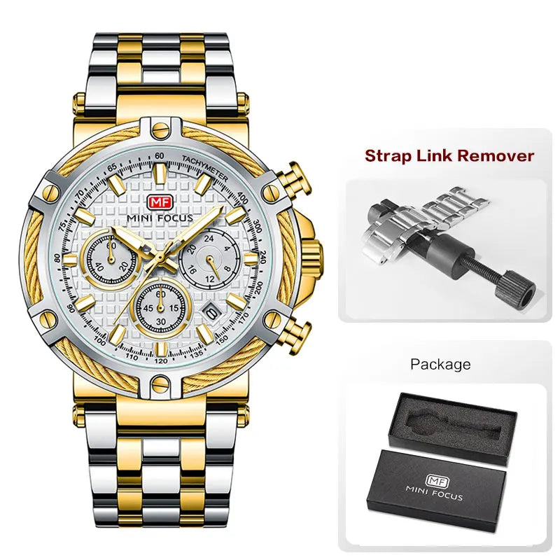 Mini foco analógico vestido de quartzo relógio masculino prata azul pulseira de aço inoxidável cronógrafo relógio de pulso luminoso com data 24 horas 0470