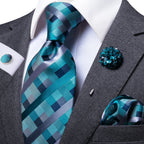 Gravata de negócios de seda azul claro sólido 2023 novo hi-tie designer gravata masculina luxo 8.5cm lenço abotoadura broche gravata de casamento para homem