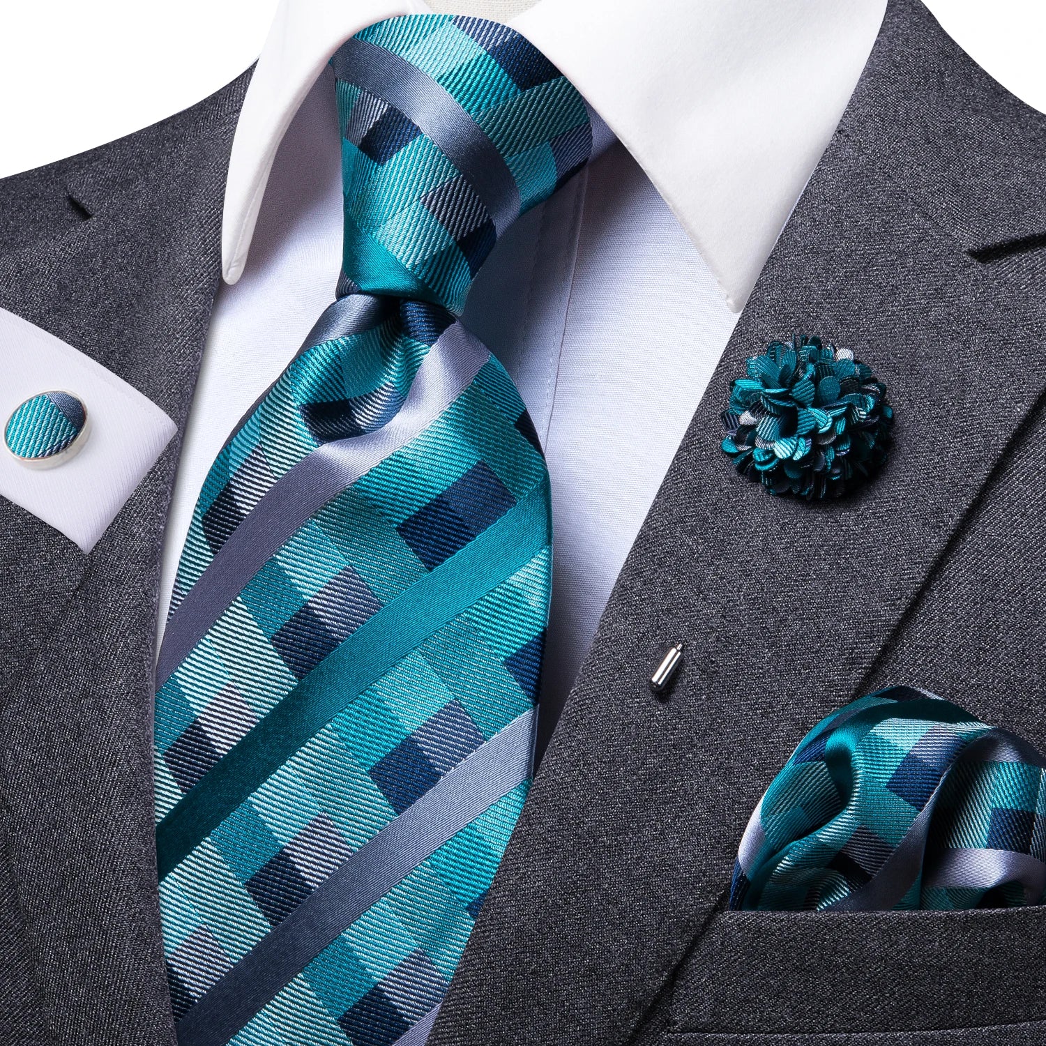 Gravata de negócios de seda azul claro sólido 2023 novo hi-tie designer gravata masculina luxo 8.5cm lenço abotoadura broche gravata de casamento para homem