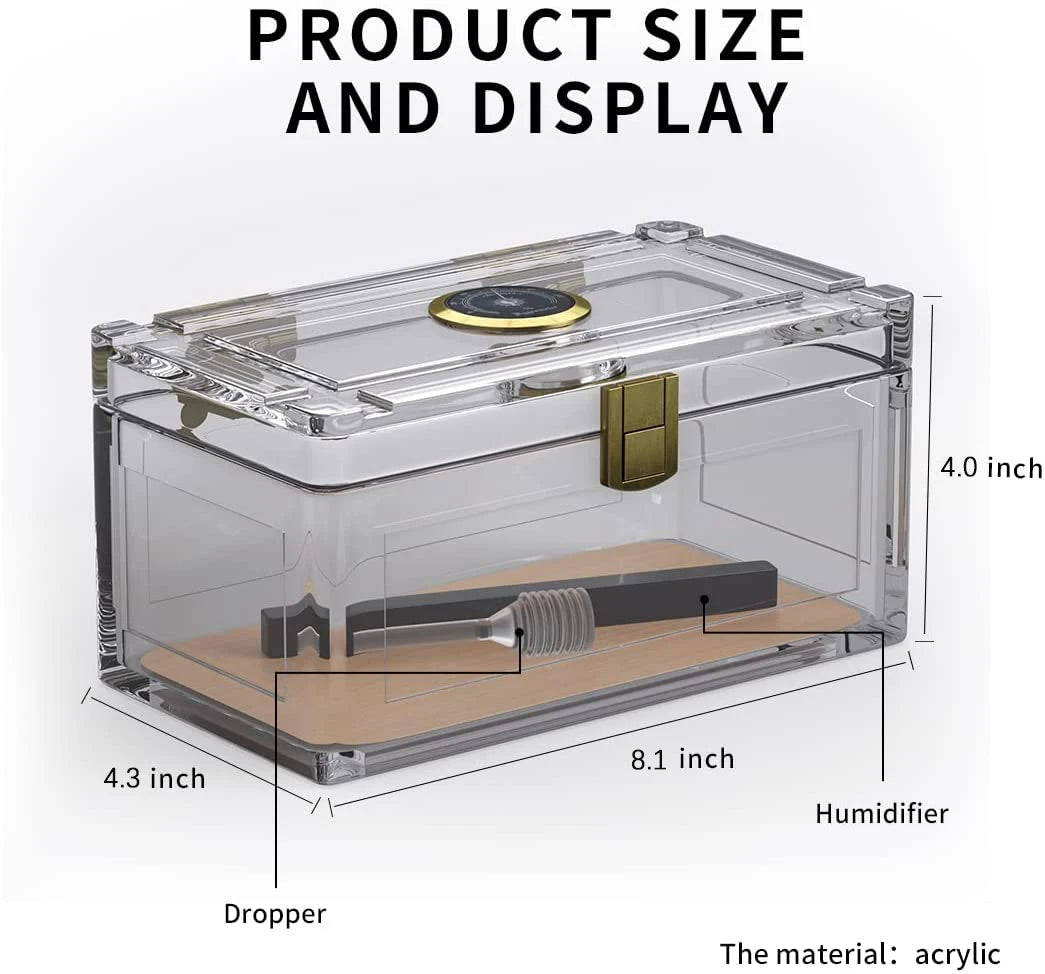 Humidor de charuto acrílico com papel de madeira de cedro, caixa do humidor, higrômetro, estojo do umidificador, acessórios para fumar, ajuste 15-20