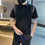 2025 verão nova emenda cor manga curta polos camisa de alta qualidade dos homens seda gelo fino ajuste casual camiseta roupas masculinas 4xl