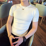 Qualidade superior verão fino manga curta malhas camiseta roupas masculinas 2024 cor sólida fino ajuste o-pescoço camiseta streetwear 3xl-m