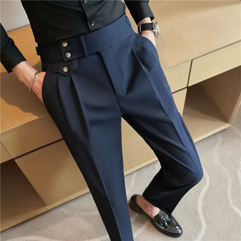 Calça Social Masculina Slim Fit Cintura Alta