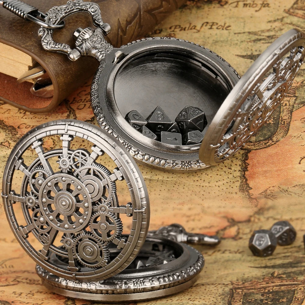 Steampunk Roda Dice Cover Design, Retro Cinza Steampunk Gear, Pingente Relógio de Bolso Caso, Acessório Relógio, Arte Presentes Colecionáveis, 38cm