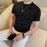 Alta qualidade verão reunindo impressão manga curta camiseta moda masculina fino ajuste em torno do pescoço casual negócios camisetas streetwear 4xl