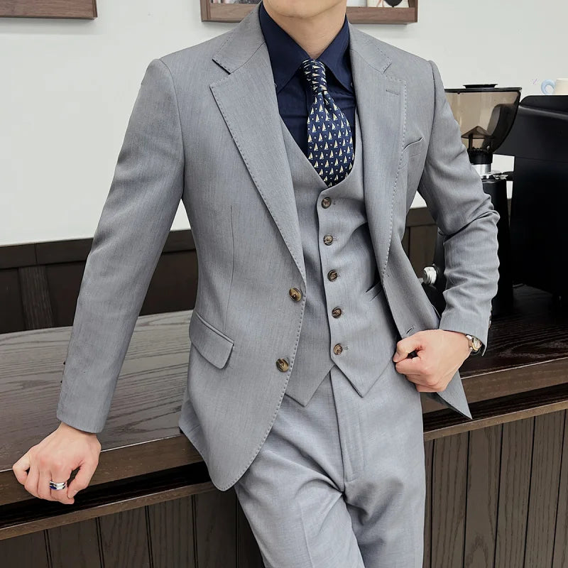 Terno fino e monocromático masculino, conjunto de três peças, smoking de casamento para noivo, colete e calça luxuosa, moda alta, estilo italiano