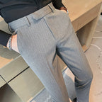 Estilo britânico listrado fino ajuste terno pant homens negócios casual simples vestido calças de alta qualidade social festa de casamento 38-28