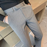 Estilo britânico listrado fino ajuste terno pant homens negócios casual simples vestido calças de alta qualidade social festa de casamento 38-28
