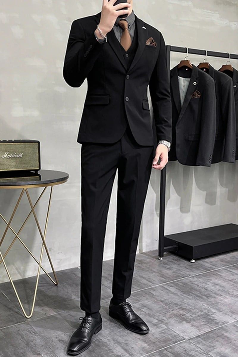 Plus size S-7XL homem coreano magro ajuste personalizado noivo negócios casual smoking blazers colete calça casual casamento social smoking vestido