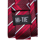 Hi-tie listrado borgonha azul preto masculino elegante gravata lenço abotoaduras 3 pçs conjunto moda clássico seda gravata de luxo para homem