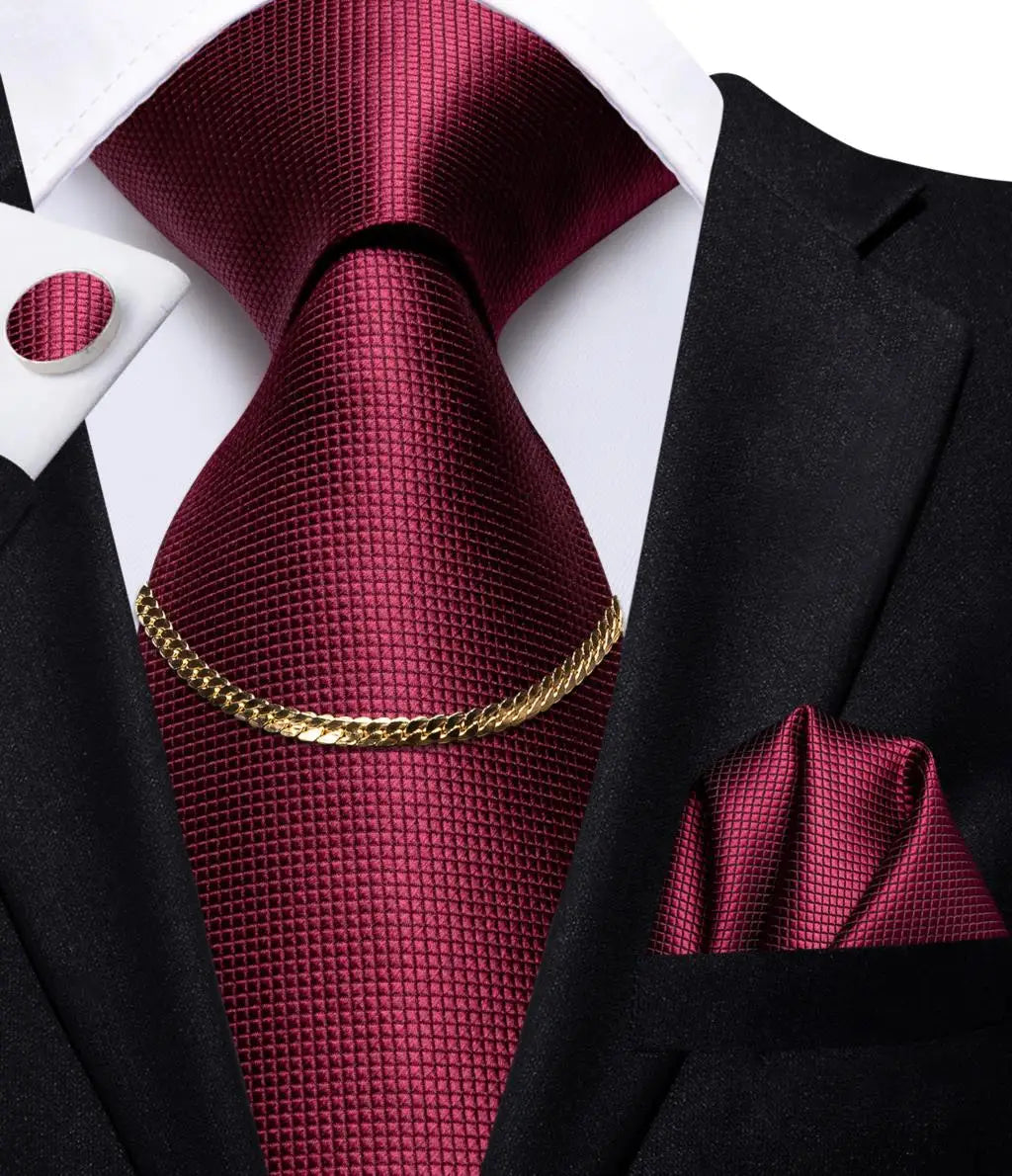 Hi-Tie-Gravatas de seda xadrez de luxo masculinas, conjunto de abotoaduras, design preto, presente de casamento, corrente de gravata moda