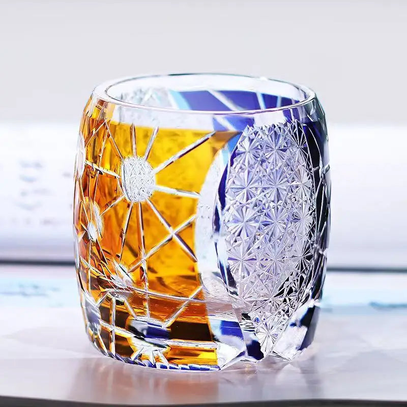 Japão kagami planeta edo kiriko copo de vinho luz das estrelas copos de uísque bloco cor mão escultura arte artesanato copo de uísque caixa de presente