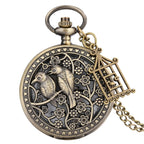 Dois pequenos pássaros estilo retro relógio de bolso de quartzo corrente steampunk colar pingente fob relógio animal com gaiola acessório