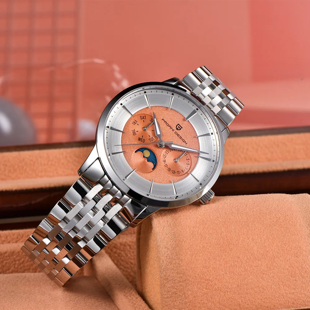 Pagani design novo relógio masculino semana exibição de aço inoxidável relógio de quartzo masculino 100m à prova dwaterproof água grande caixa de presente embalagem requintada