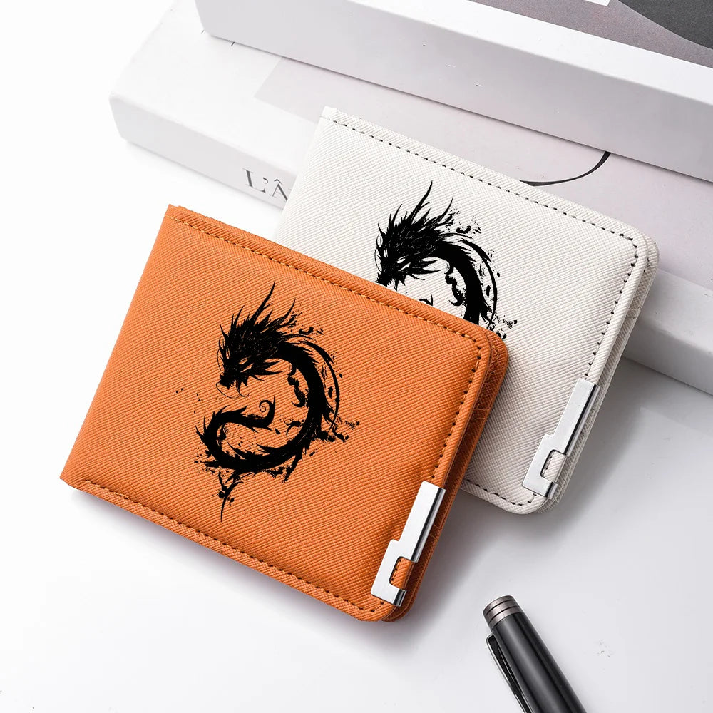 Carteira masculina elegante de alta qualidade com padrão de dragão preto compacto leve durável bolsa masculina