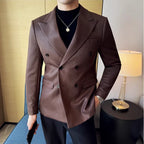 Homens de alta qualidade duplo breasted blazer camurça sarja dourada fino ajuste negócios social formal terno jaqueta tailcoats roupas masculinas