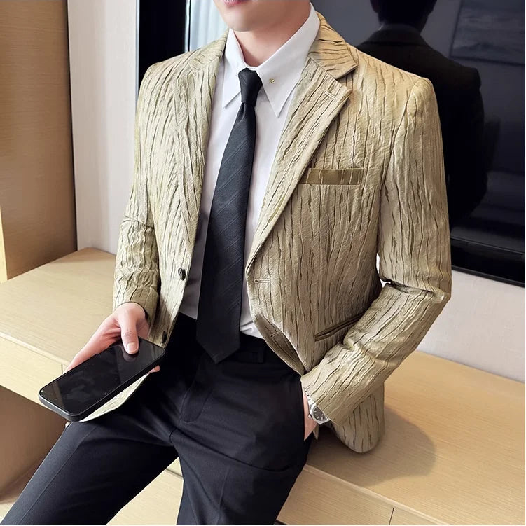 Jaqueta Slim Fit de Seda Catiônica para Negócios Masculinos