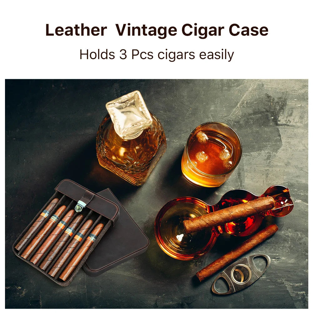 Estojo De Couro De Couro Portátil Para Charuto, Humidor De Luxo, Acessórios De Fumar, Fivela De Latão, Compartimentos De Armazenamento, 3 ou 6 Slots