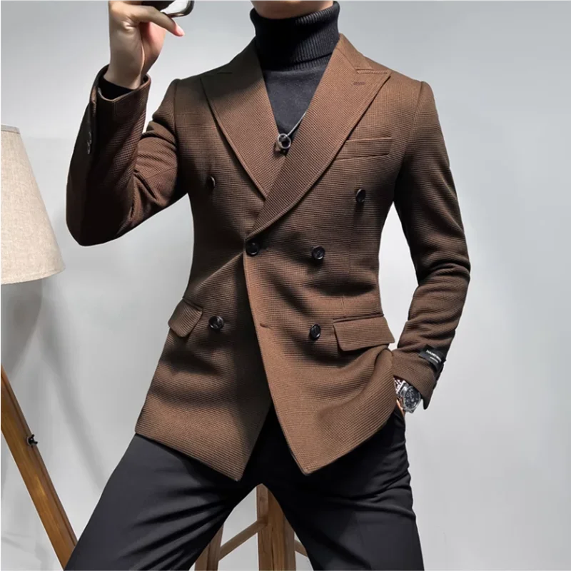 Blazer Masculino Elegante de Alta Qualidade - Design Duplo Breasted para Homens Modernos