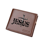 Carteira curta masculina negócios retro jesus padrão multi-slot para cartão zíper moeda bolso carteira masculina de alta qualidade