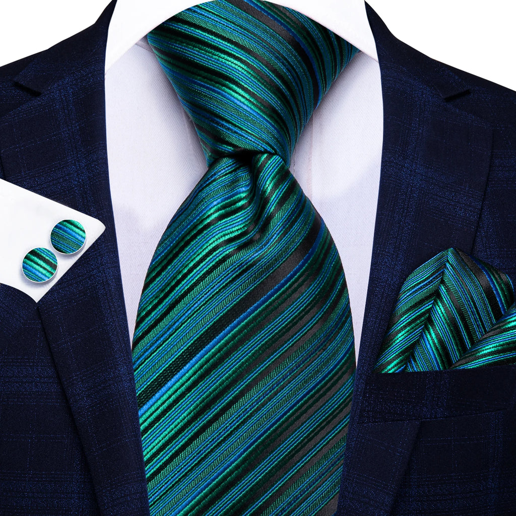 Conjunto clássico de gravata de seda masculino, gravata, listrada azul bordô, lenço elegante, abotoaduras, moda luxo, 3 peças