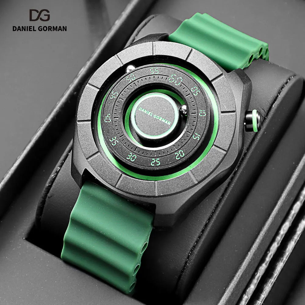 DANIEL GORMAN Relógio Esportivo para Homens Moda Verde Pulseira de Silicone Relógio de Pulso Luminoso À Prova D 'Água com Contas Magnéticas Mãos DG0788