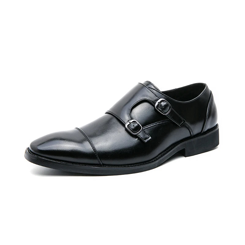Sapato de couro de salto baixo apontado masculino, marca clássica, versátil, escritório, negócios, casual, formal, grande, tamanho 38-48