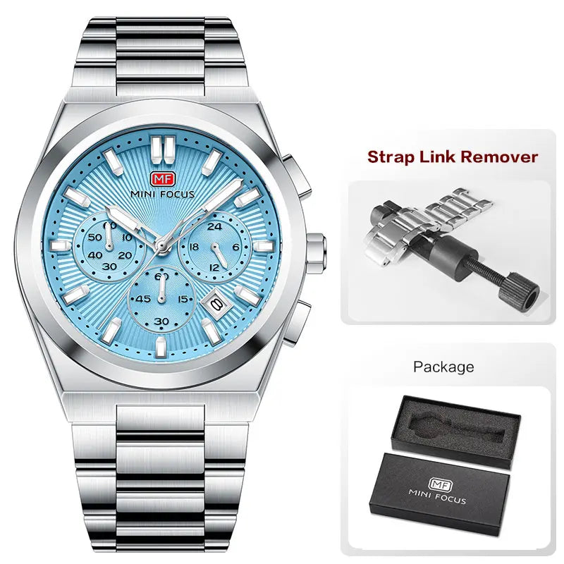 Mini foco moda masculina militar esporte relógio pulseira de aço inoxidável luminoso resistente à água relógio de pulso de quartzo com calendário1614