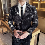 Alta qualidade tie dye chenille moda masculina casual terno jaqueta outono inverno novo coreano fino ajuste terno de casamento social blazer