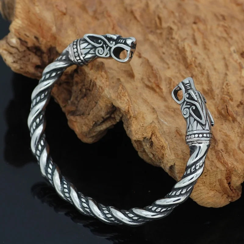 Vintage goth dragão cabeça aberta pulseira viking pulseira para homens mulheres pulseira manguito pulseiras casal jóias novos presentes de aniversário