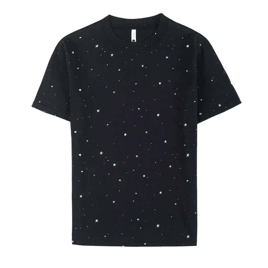 Verão masculino manga curta t camisas moda coreana estrela polvilhada fino ajuste gola redonda casual camiseta versátil roupas masculinas 4xl
