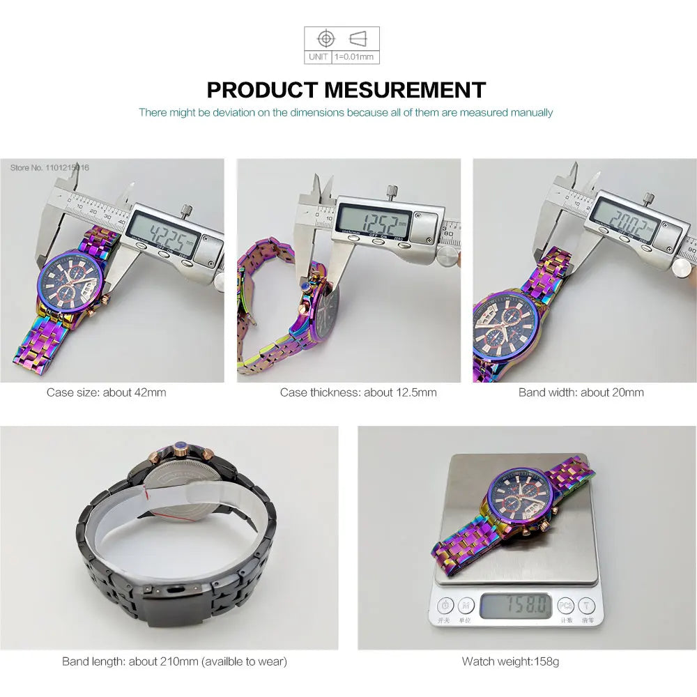 MINI FOCUS Motley Relógios para Homens Moda Esporte Cronógrafo Relógio de Pulso de Quartzo com Data Luminosa Mãos Pulseira de Aço Inoxidável Homem