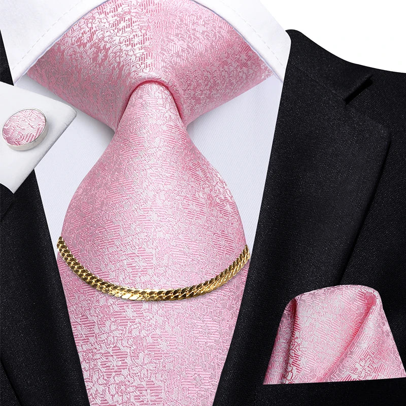 Hi-Tie-Gravatas de seda xadrez de luxo masculinas, conjunto de abotoaduras, design preto, presente de casamento, corrente de gravata moda