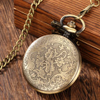Bronze Vintage Ancient Dragon Design Quartz Pocket Watch Steampunk Analógico FOB Pocket Chain Presente Homens Mulheres Colar Pingente Relógio