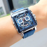 MEGIR-Relógio de quartzo quadrado masculino, moda, impermeável, luminoso, cronógrafo, data, azul, Silicone Strap, esporte, 2233
