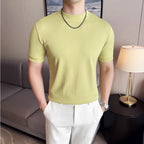 2025 moda risca de giz camisetas masculinas primavera verão o-pescoço fino ajuste casual respirável t camisa pulôver roupas masculinas 4xl-m