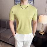 2025 moda risca de giz camisetas masculinas primavera verão o-pescoço fino ajuste casual respirável t camisa pulôver roupas masculinas 4xl-m