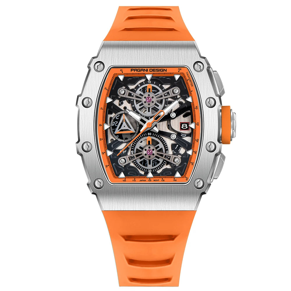 2023 pagani design novo 40mm em forma de balde oco lazer moda masculina relógio de quartzo vidro safira relógio de quartzo