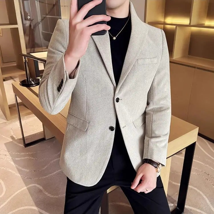 Novo estilo chinês gola moda casual terno jaqueta outono inverno novo fino ajuste negócios formal festa de formatura social smoking