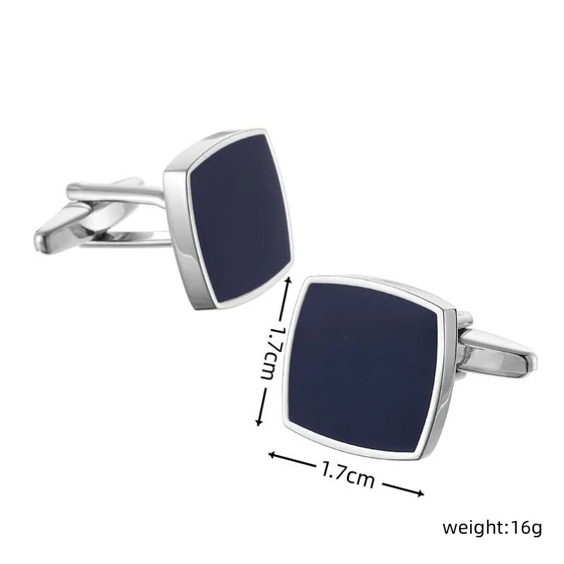Abotoaduras de esmalte azul quadrado para homens, camisa francesa, material de cobre, acessórios para casamento, moda, atacado