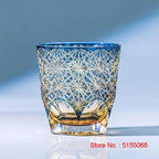 Processo de cor cristal edo kiriko copo de vinho mão escultura crisantemo padrão uísque vidro espíritos licor snifter caneca de uísque
