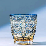 Processo de cor cristal edo kiriko copo de vinho mão escultura crisantemo padrão uísque vidro espíritos licor snifter caneca de uísque