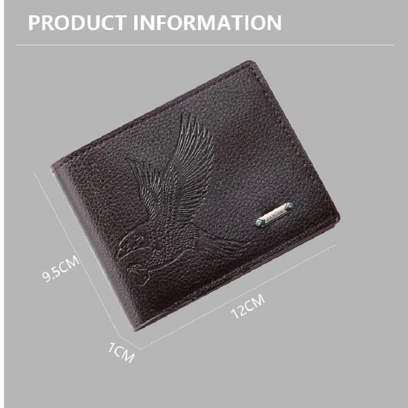 Carteiras de couro masculinas clássicas finas e minimalistas padrão falcão bifold titular do cartão de identificação de crédito carteira bolsa curta fina clipe de dinheiro