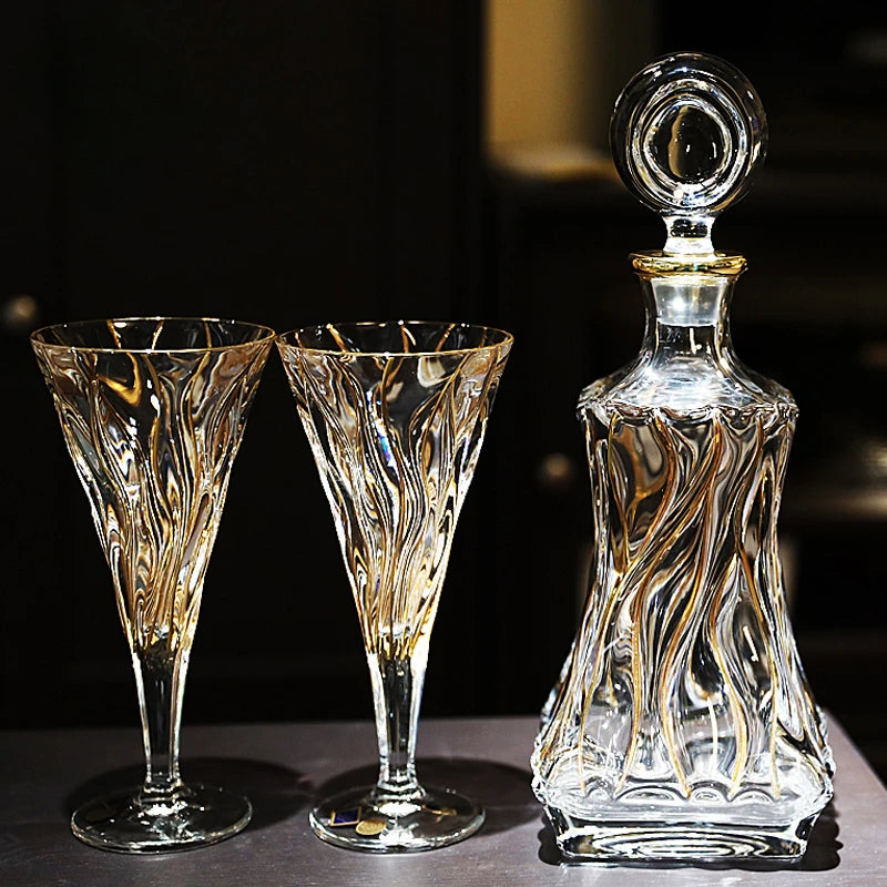 Conjunto De Vidro De Vinho Tinto Alto De Cristal, cristal Alto, uísque De Ouro