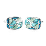 Abotoaduras de camisa francesa masculina, material de cobre, abotoaduras de esmalte azul oval, acessórios de roupas de marca de moda, atacado