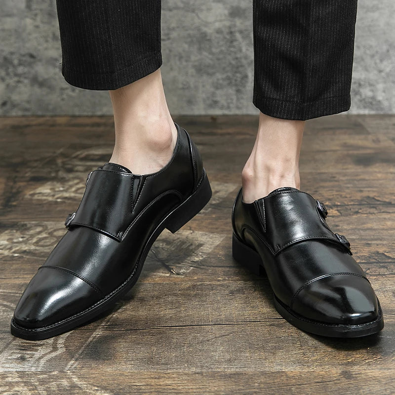 Sapato de couro de salto baixo apontado masculino, marca clássica, versátil, escritório, negócios, casual, formal, grande, tamanho 38-48