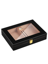 Caixa de armazenamento do humidor do charuto, Parte superior do vidro do cedro, Humidificadores do charuto do desktop, Estojo com acessórios do umidificador para homens, 10-18 charutos