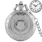 Luxo prata escudo coroa padrão relógio de bolso de quartzo moda colar pingente corrente jóias presente steampunk relógio para homem
